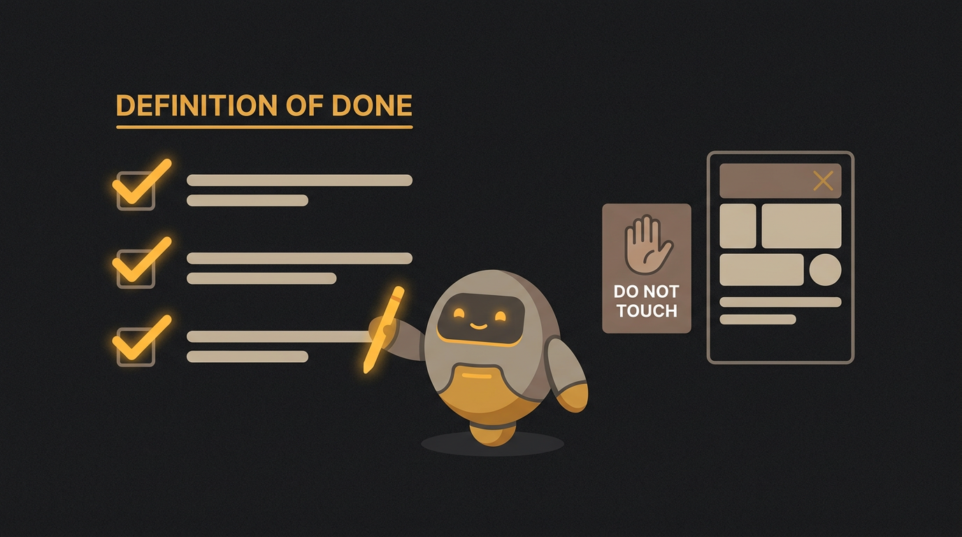 The robot follows a short clear checklist of what 'done' means while leaving a 'do not touch' area alone