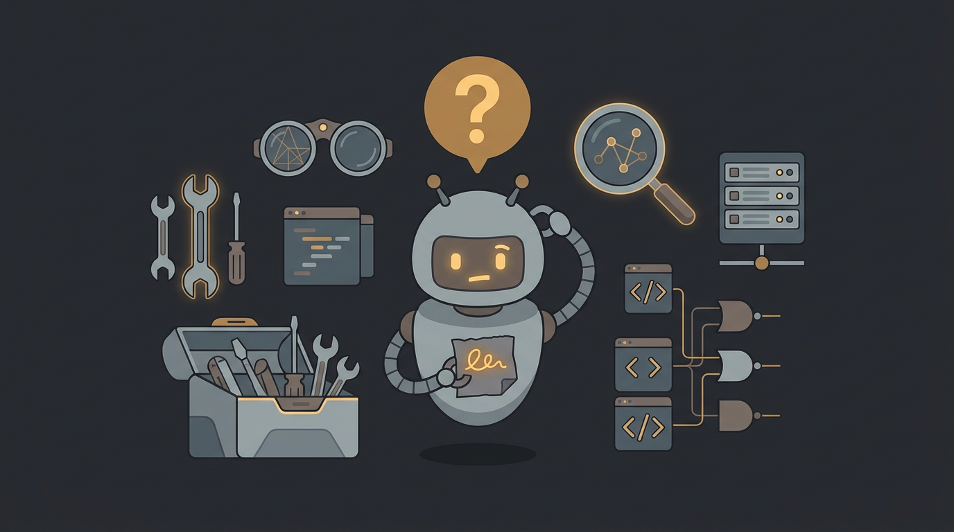 A robot with excellent tools still stuck and scratching its head because its only instruction is a vague scribble