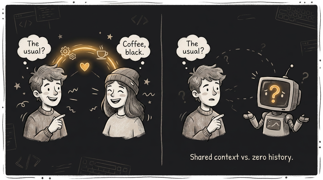 A friend easily filling in the unspoken meaning versus an AI left guessing without shared history